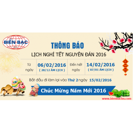 THÔNG BÁO NGHỈ TẾT NGUYÊN ĐÁN BÍNH THÂN 2016